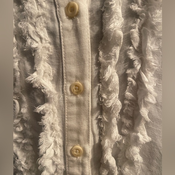 Pilcro Anthropologie White LinenBlend Ruffle Button FrontBlouse Boho Cottagecore - Picture 5 of 11